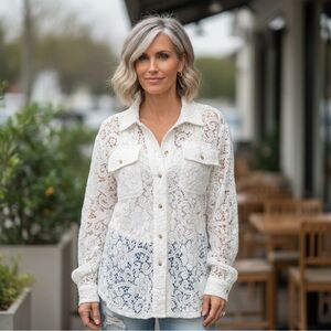 COCO KELLY Beautiful crochet button up blouse S M L XL